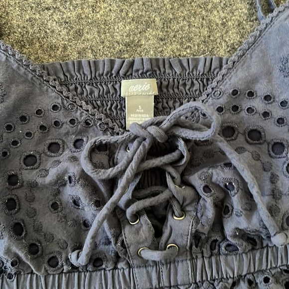 Aerie Eyelet Ruffle Lace Up Crop Top Size Small - Picture 2 of 5